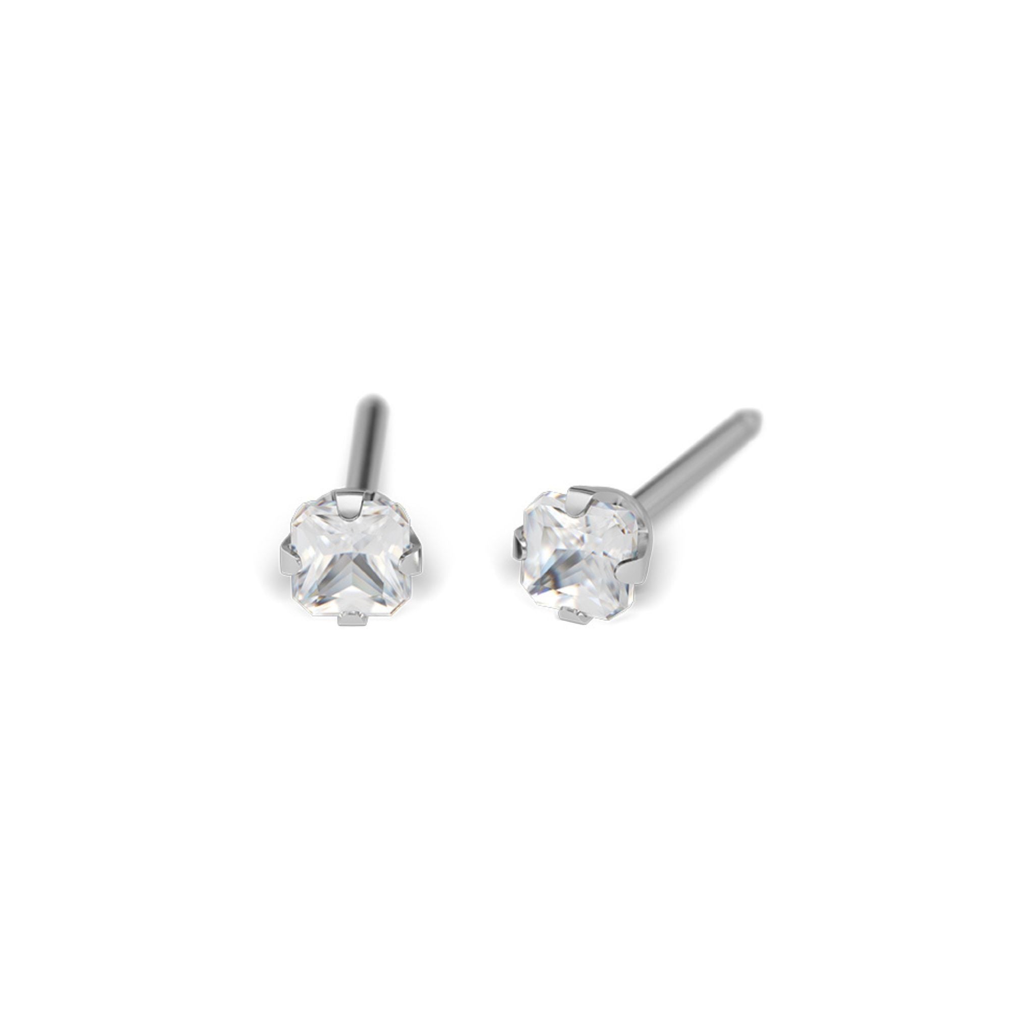 STUDEX auskari 116 - Prong Setting 3x3mm, kubiskais cirkonijs, Surgical Stainless Steel, princešu dizains