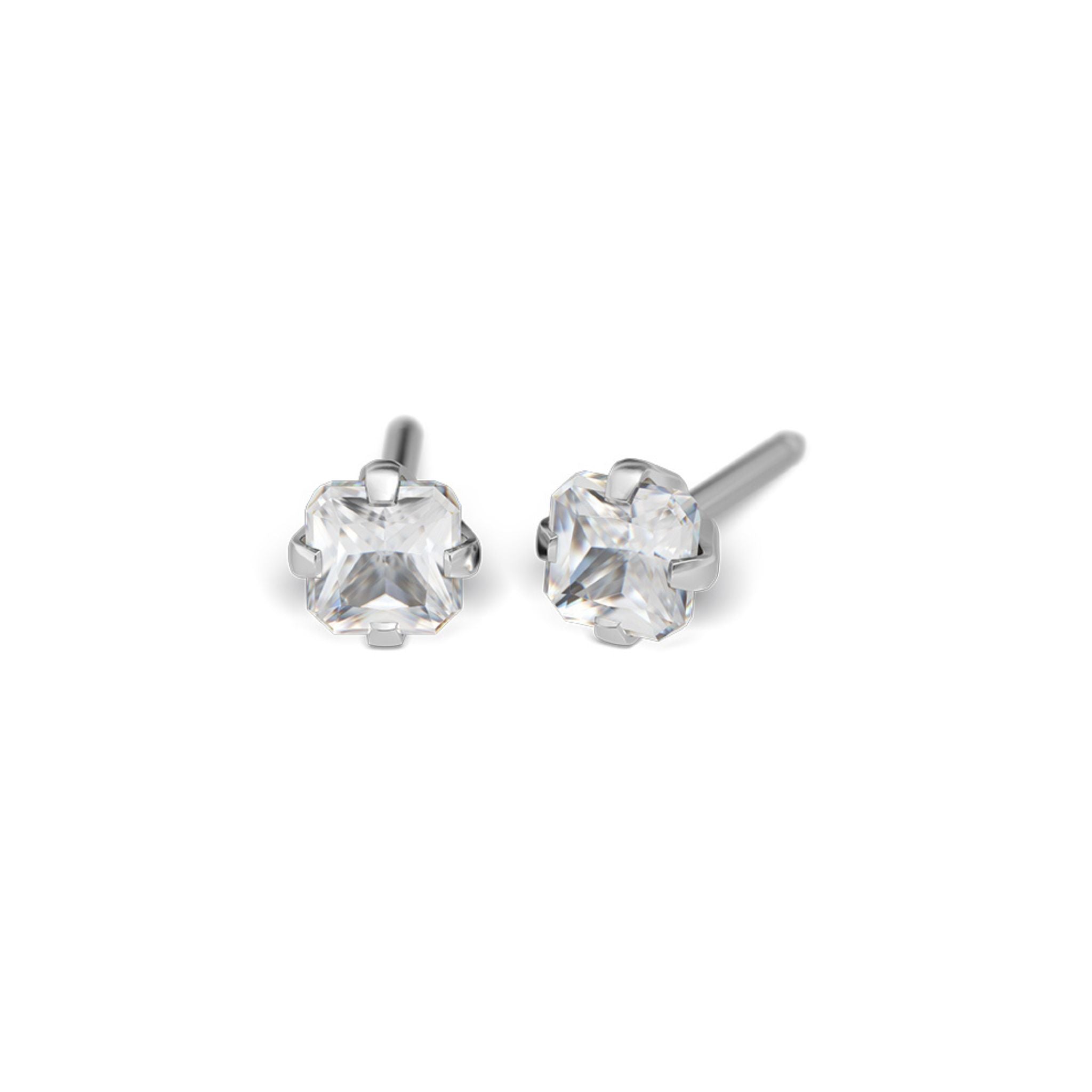 STUDEX auskari 118 - Prong Setting 4x4mm, kubiskais cirkonijs, Surgical Stainless Steel, princešu dizains