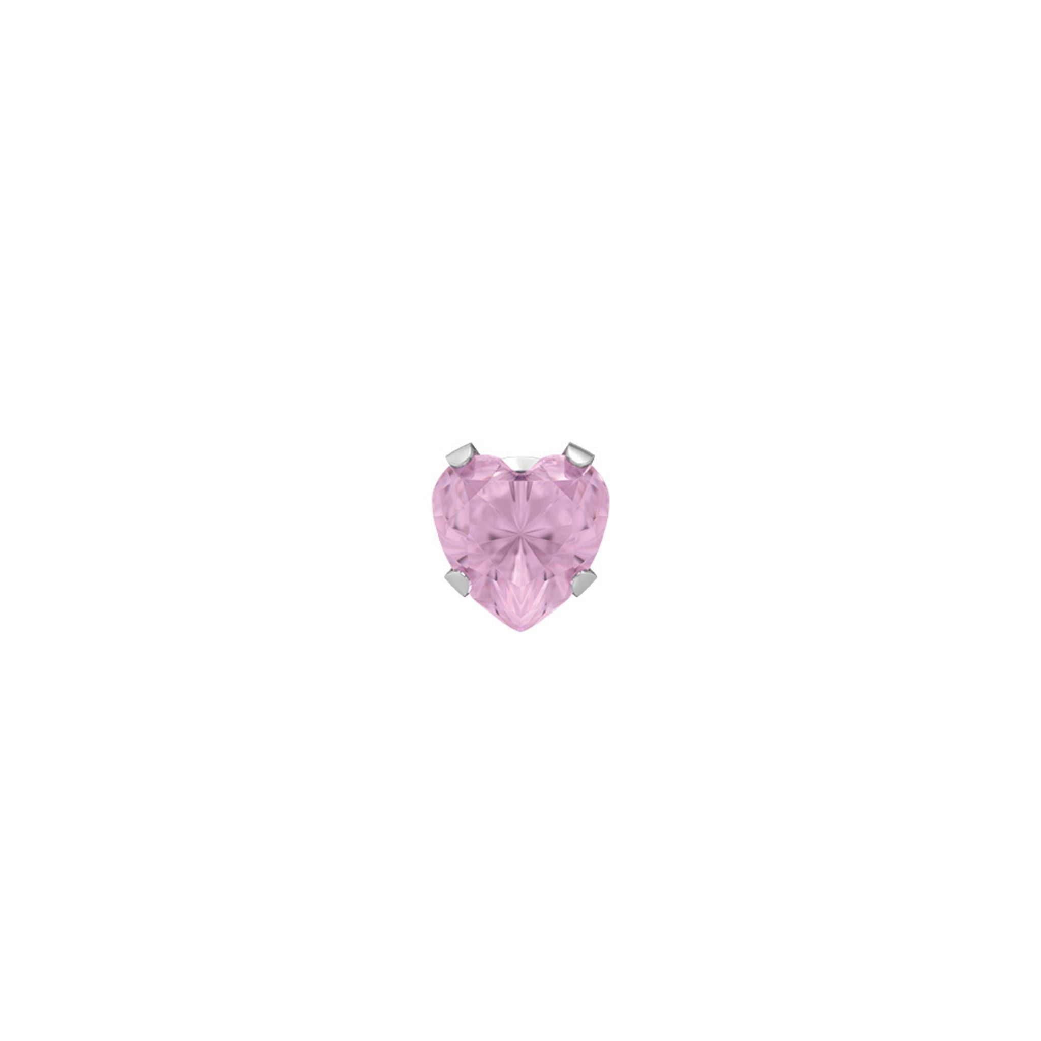 STUDEX 121 - Prong Setting, Cubic Zirconia Pink Heart, Surgical Stainless Steel, 5x5mm