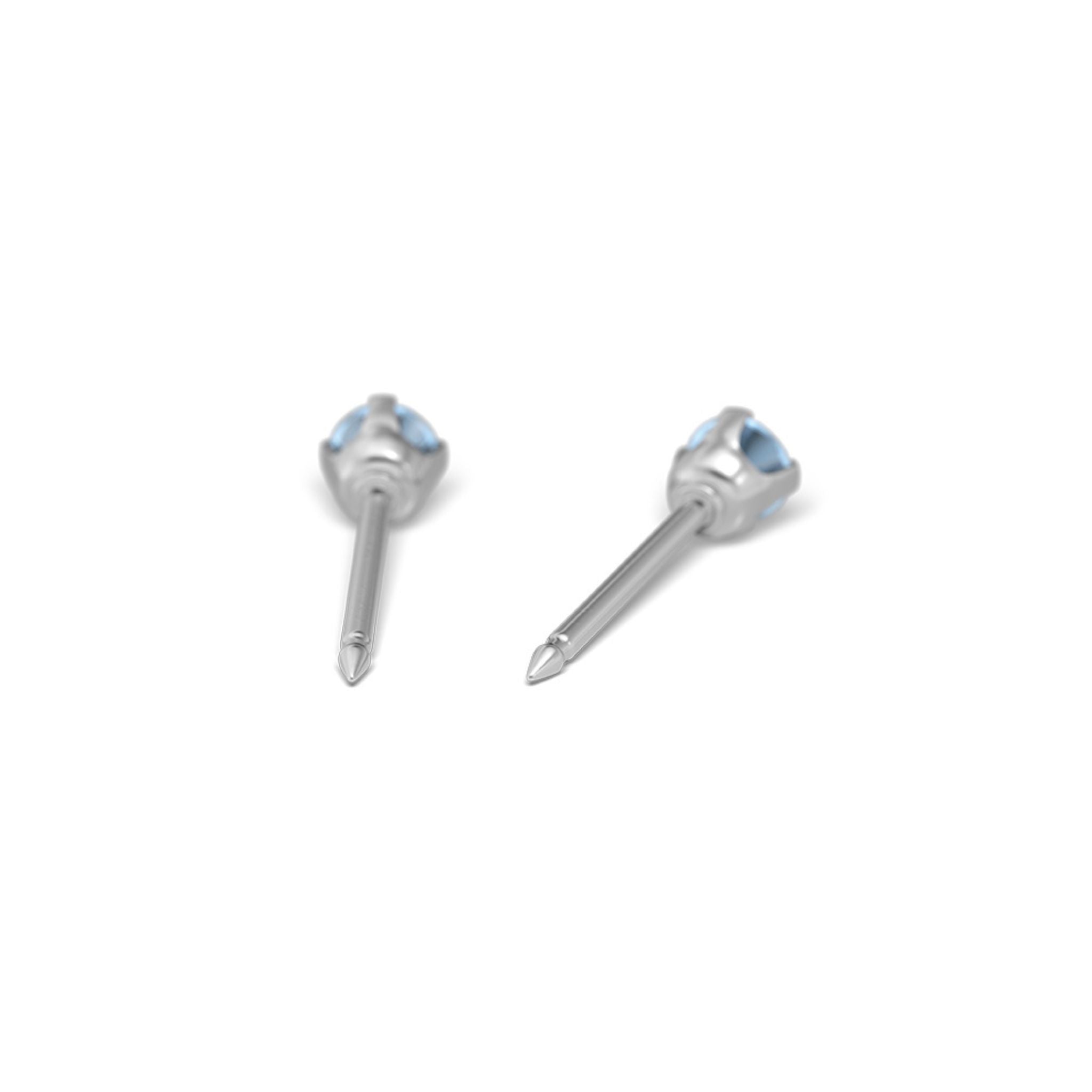 STUDEX auskari 130 - Prong Setting 3mm, marta akvamarīns, Surgical Stainless Steel