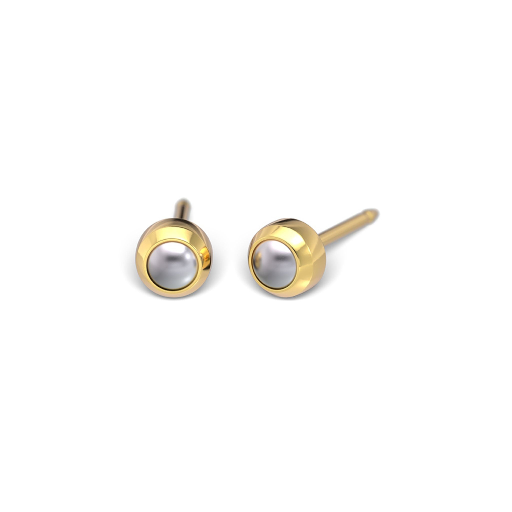 STUDEX auskari 145 - Bazel 3mm, Pearl white, Gold Plated