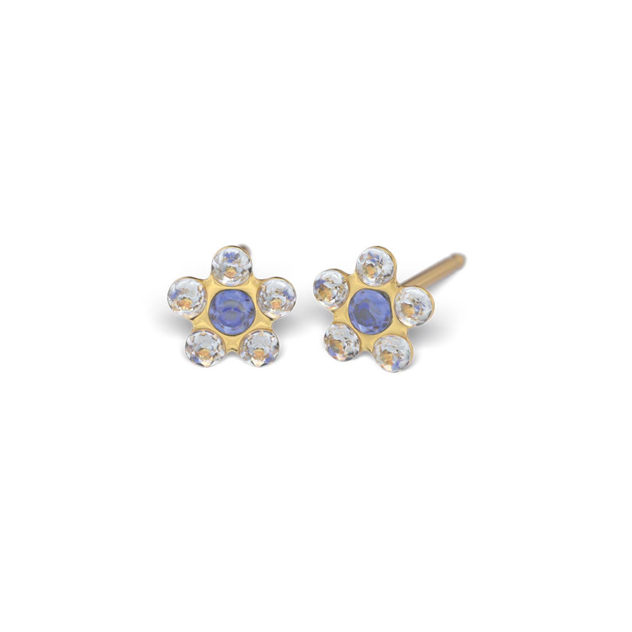 STUDEX auskari 156 - Daisy 5mm, April Crystal & September Sapphire, Gold Plated