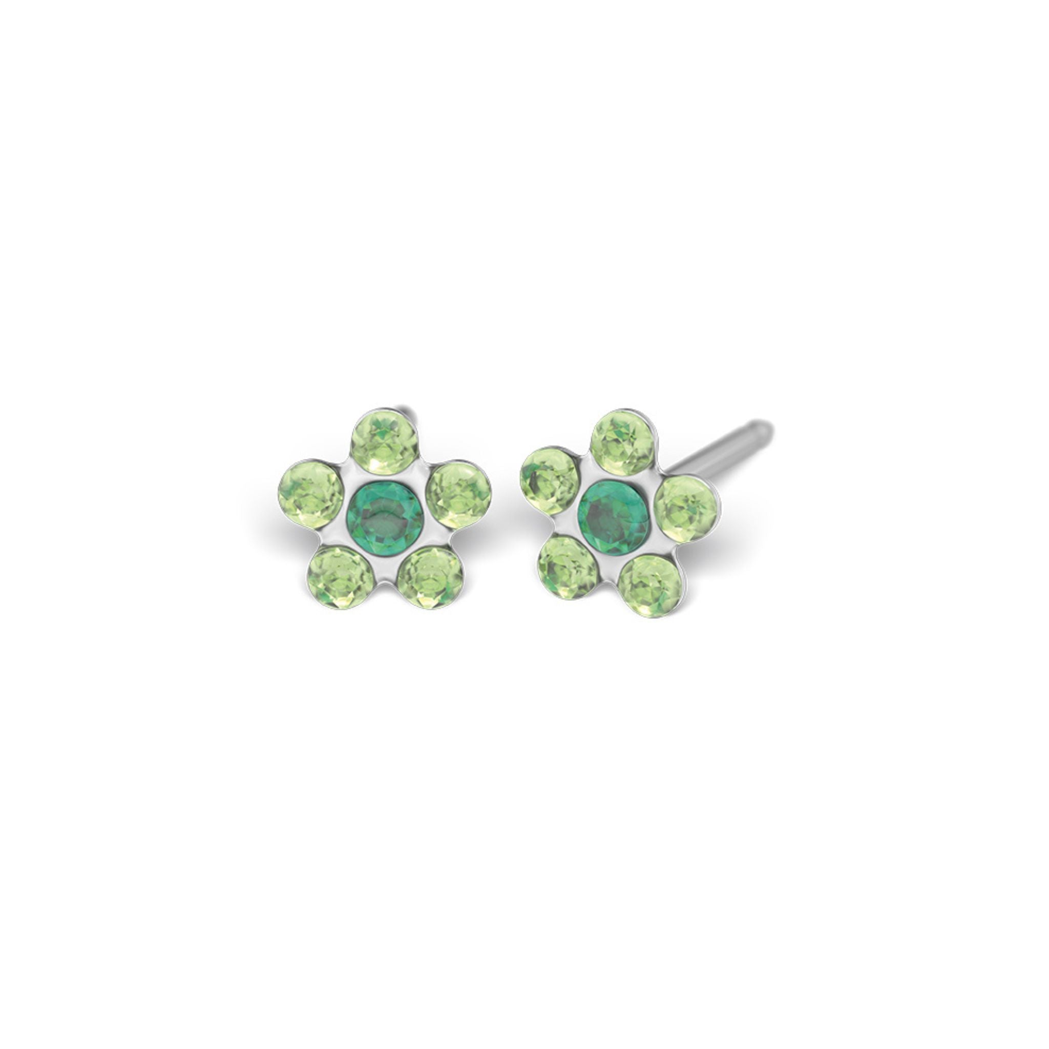 STUDEX auskari 160 - Daisy 5mm, August Peridot & May Emerald, Surgical Stainless Steel, smaragds, peridots