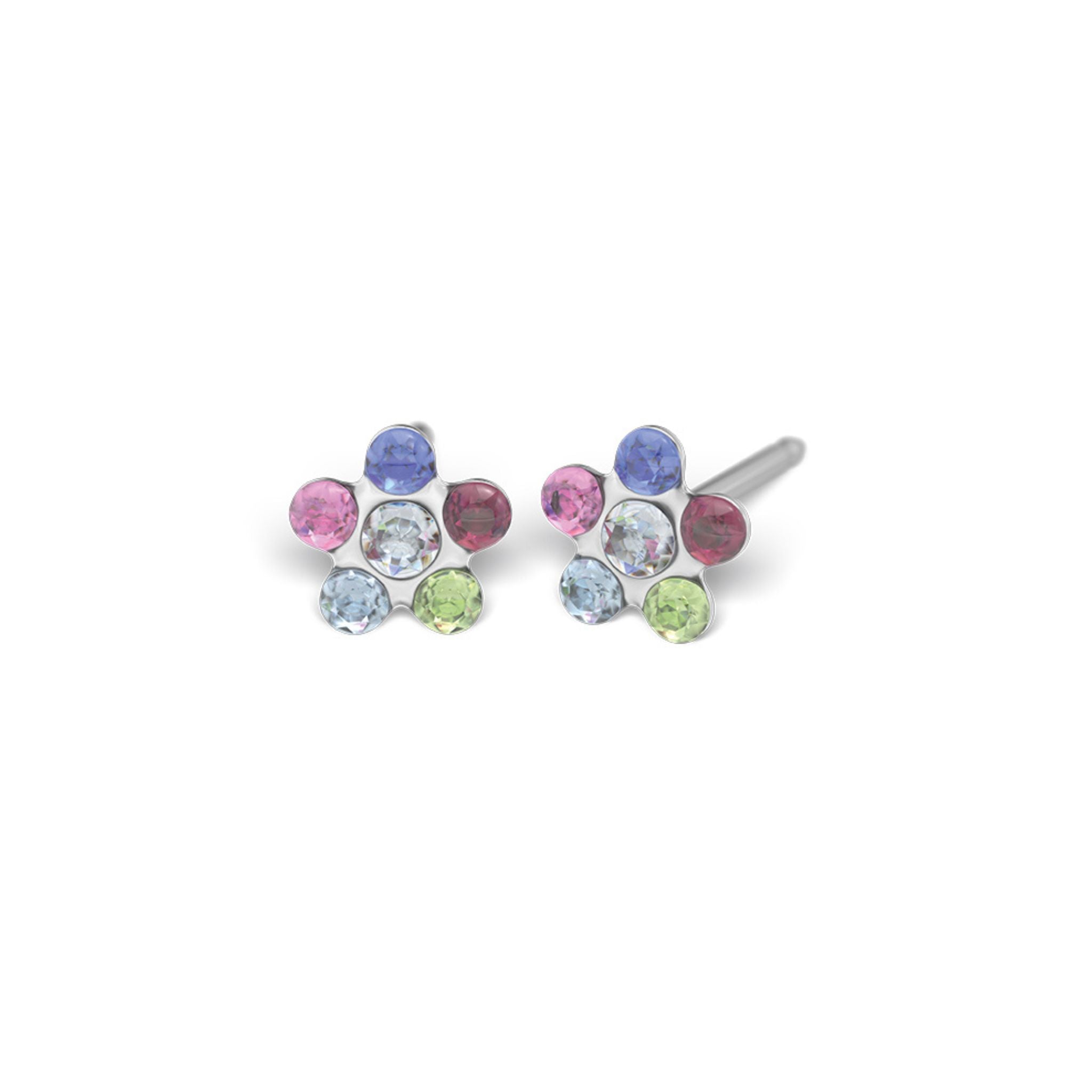 STUDEX auskari 163 - Daisy 5mm, Rainbow & April Crystal, Surgical Stainless Steel