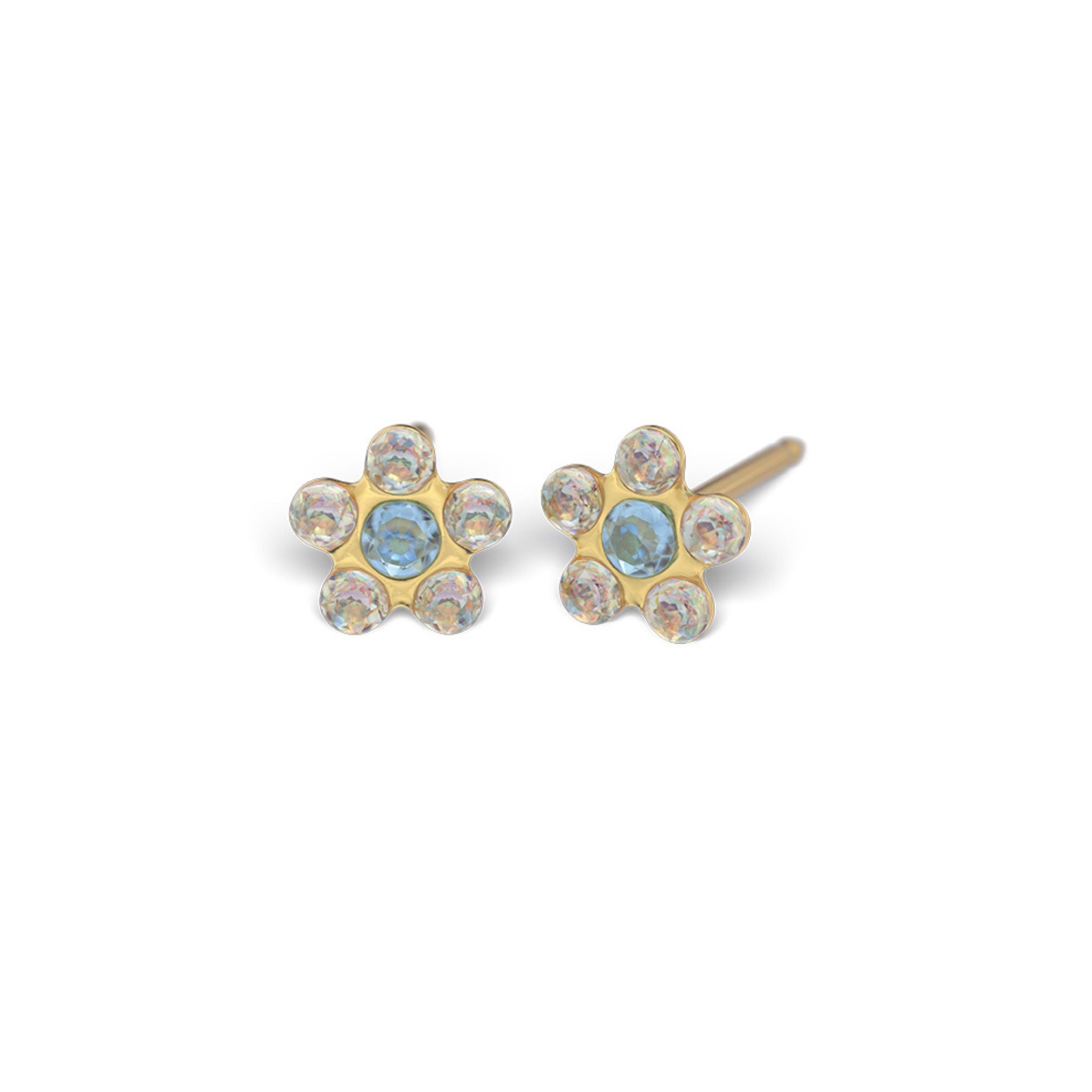 STUDEX auskari 164 - Daisy 5mm, AB Crystal & March Aquamarine, Gold Plated