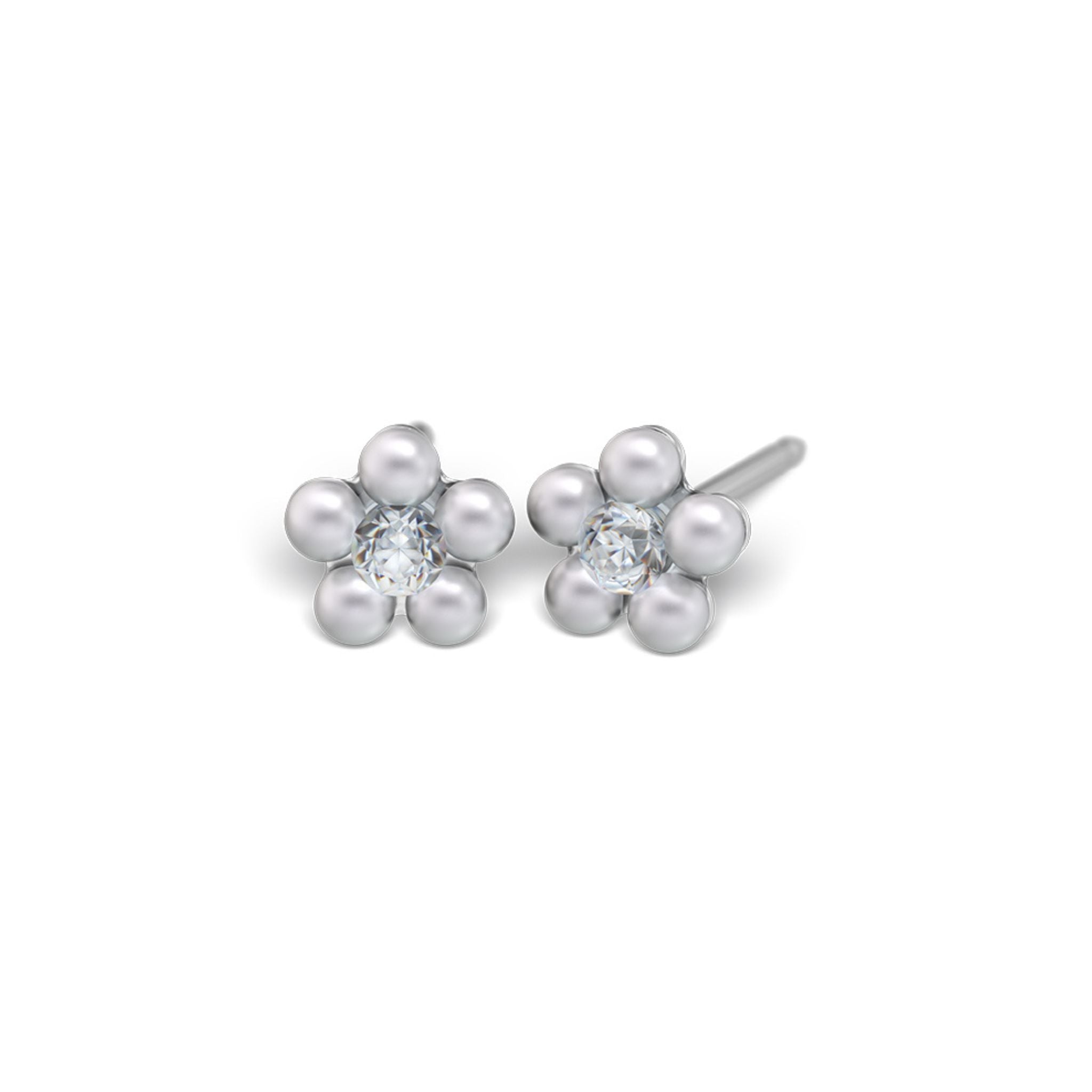 STUDEX 168 - Daisy 5mm, Pearl & Cubic Zirconia, Surgical Stainless Steel