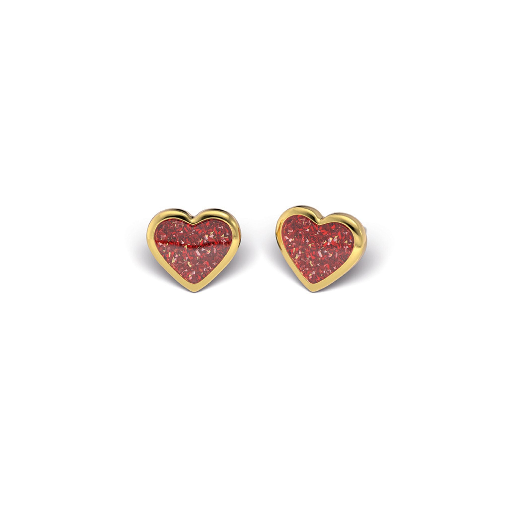 STUDEX 227 - Glitter, Heart Red, Gold Plated, 6mm