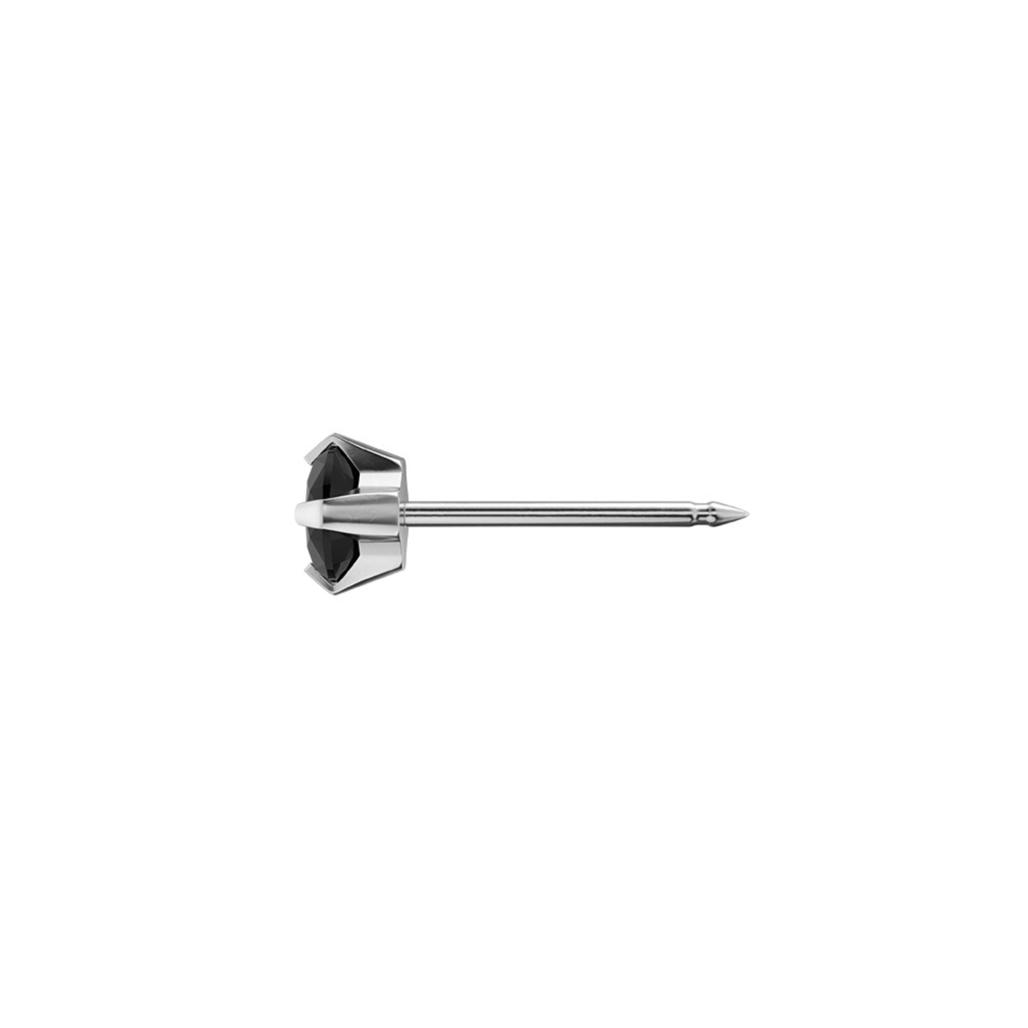 STUDEX 114 auskari - Prong Setting 4mm, melns kubiskais cirkonijs, niķeli nesaturošs medicīniskais metāls