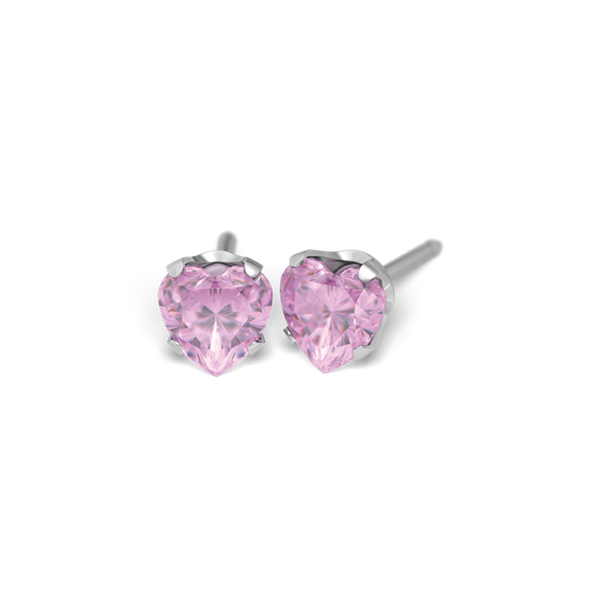 STUDEX 121 - Prong Setting, Cubic Zirconia Pink Heart, Surgical Stainless Steel, 5x5mm